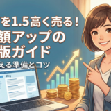 ブログ売却額を1.5倍にする査定額アップガイド。笑顔の女性と右肩上がりの収益