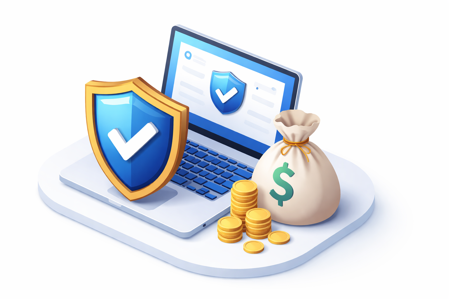 サイト売買のトラブルを防ぐエスクローサービスとセキュリティ保護を示す盾のイメージイラスト