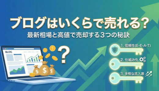 ブログはいくらで売れる？売却相場と高値で売却する3つの秘訣を解説するアイキャッチ画像。